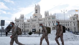 Příval sněhu ve španělské metropoli Madridu (10. 1. 2021)