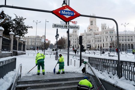 Příval sněhu ve španělské metropoli Madridu (10. 1. 2021)