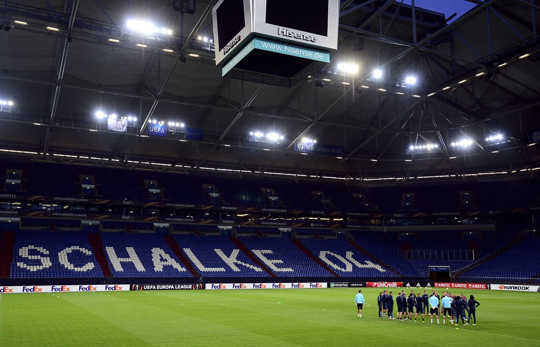 Trénink Sparty před čtvrtečním duelem Evropské ligy na stadionu Schalke 04.