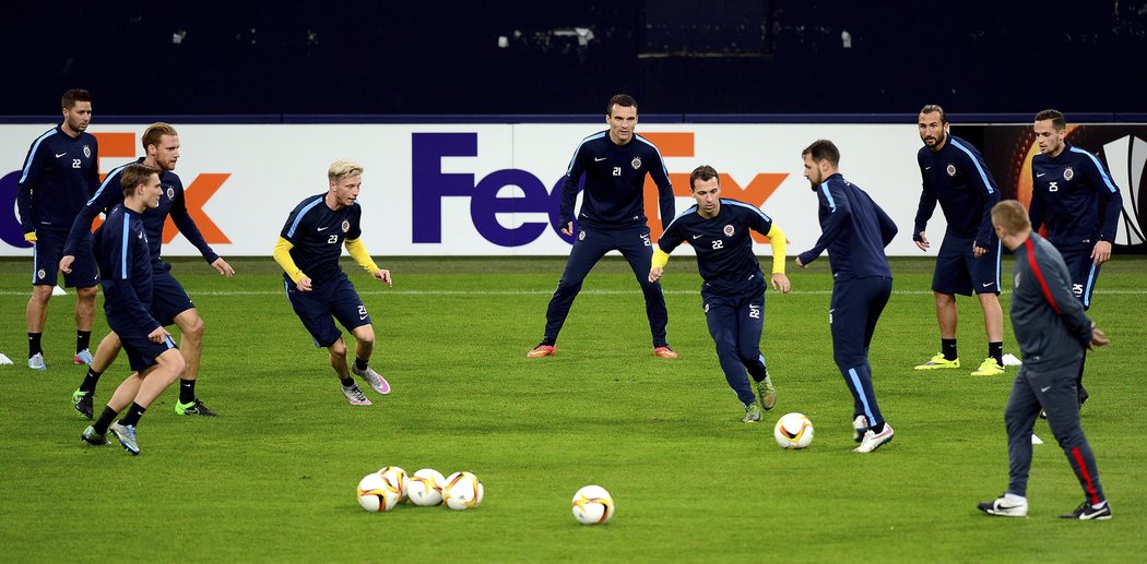 Trénink Sparty před utkáním Evropské ligy na stadionu Schalke 04.