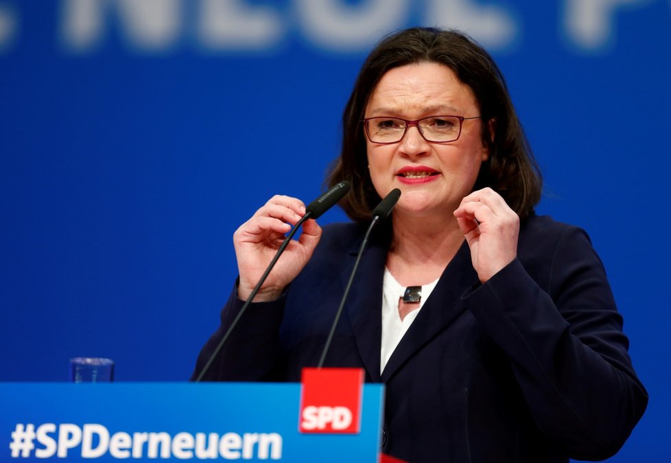 Nová předsedkyně německé SPD Andrea Nahlesová.