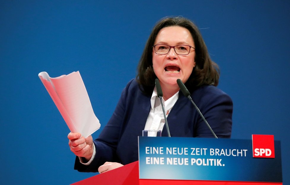 Nová předsedkyně německé SPD Andrea Nahlesová