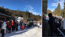 Problémy ve Špindlu: Lyžaři museli hodiny čekat ve frontě