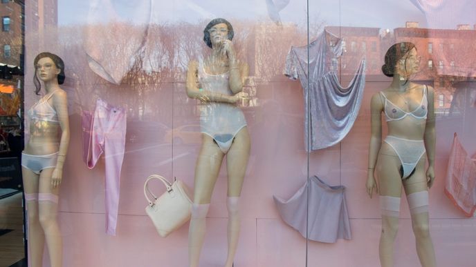 Newyorská pobočka amerického obchodního řetězce American Apparel vzbudila rozruch nečekanou inovací ve svých výlohách - ženským figurínám předvádějícím průhledné spodní prádlo totiž přibylo bujné pubické ochlupení.