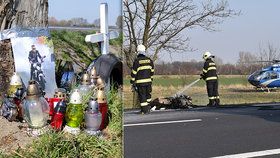 Smrtelná nehoda motorkářů na Nymbursku: Na místě tragédie jsou fotky jezdců a desítky svíček 