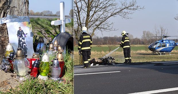 Smrtelná nehoda motorkářů na Nymbursku: Na místě tragédie jsou fotky jezdců a desítky svíček 