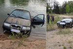 Hasiči lovili auto z rybníka: Řidič (18) nevysvětlil, proč tam skončilo.