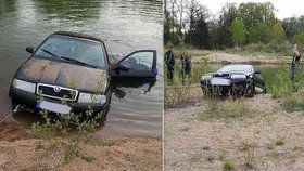 Hasiči lovili auto z rybníka: Řidič (18) nevysvětlil, proč tam skončilo.