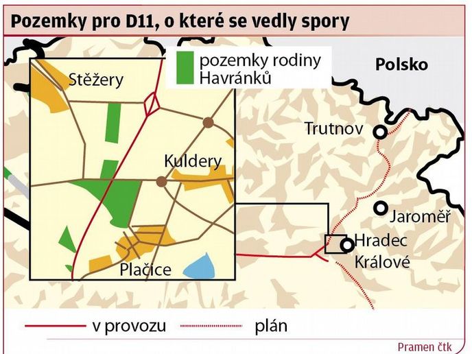 Sporné pozemky na D11