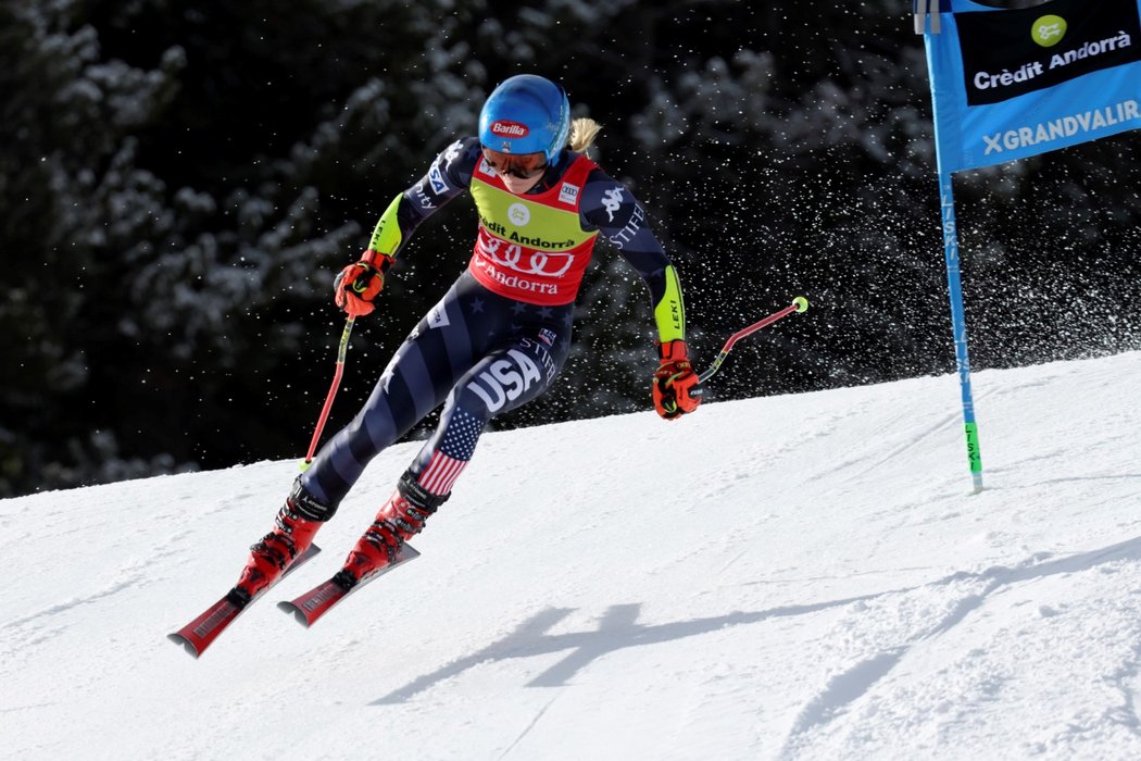 Mikaela Shiffrinová během prvního kola obřího slalomu v Soldeu