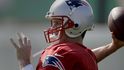 Quarterback New England Patriots Tom Brady při tréninku na nedělní Super Bowl