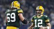 Aaron Rodgers a David Bakhtiari z Green Bay Packers slaví překvapivý postup přes Dallas Cowboys