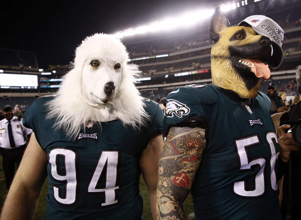 Psí hlavy si nasadili hráči Philadelphia Eagles Beau Allen a Chris Long na oslavu postupu svého týmu do Super Bowlu. Eagles tak bojují proti označení svého týmu za outsidery (v angličtině underdogs).