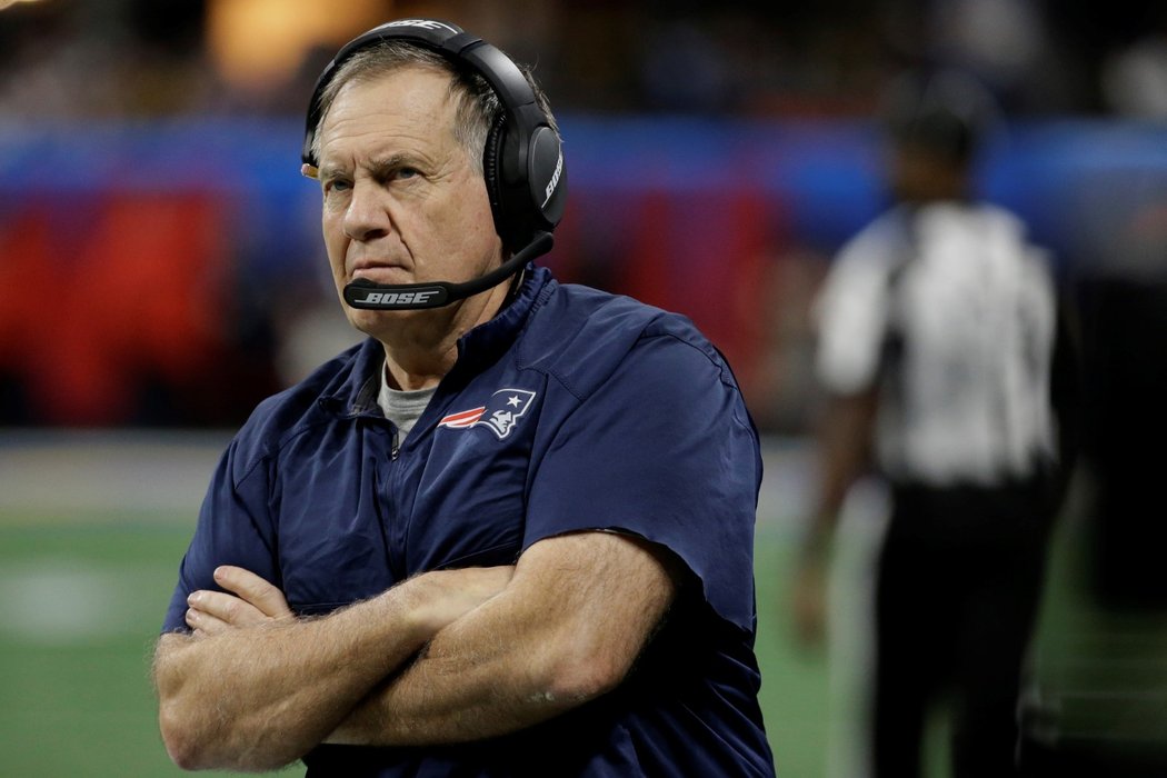 Trenér New England Patriots Bill Belichick během Super Bowlu 2019