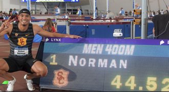 Světový rekord v hale! Američan Norman zaběhl 400 metrů za 44,52 vteřiny