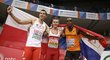 Pavel Maslák (uprostřed) po svém triumfu na 400 m na halovém ME v Bělehradě