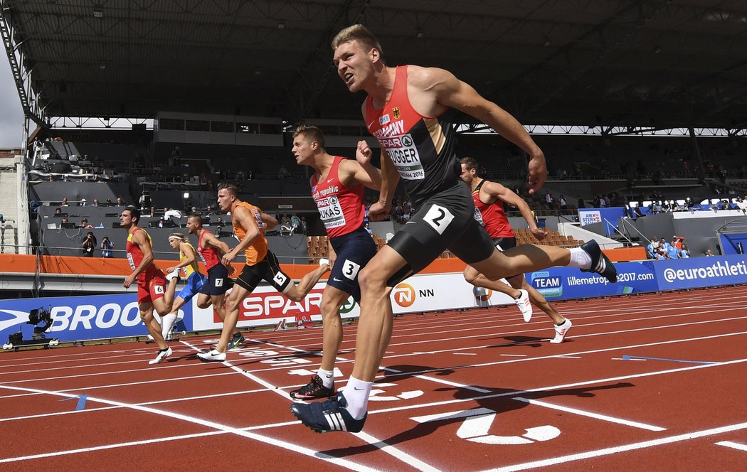 Český běžec Marek Lukáš v akci na atletickém ME v Amsterdamu.