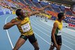 Usain Bolt oslavuje svůj triumf v závodě na 200 metrů