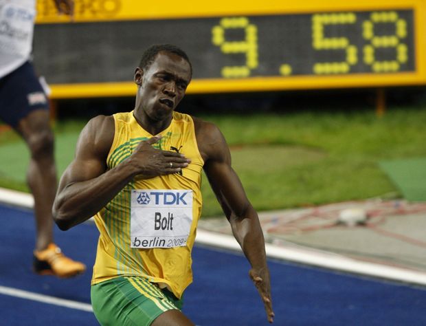 Usain Bolt a jeho světový rekord. Usain Bolt a jeho světový rekord.