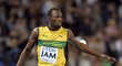 Usain Bolt v cíli finále stometrové štafety