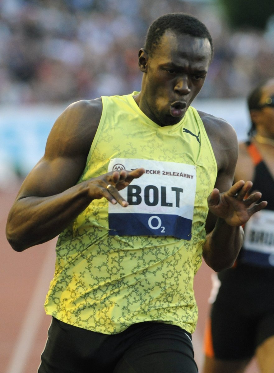 Usain Bolt na stometrové trati při ostravském mítinku Zlatá tretra