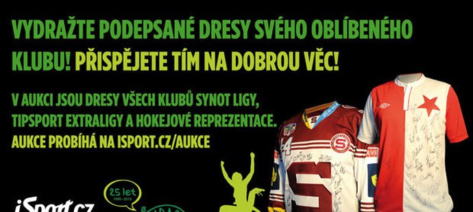 Charitativní aukce o podepsané dresy klubů Synot ligy a Tipsport extralkigy