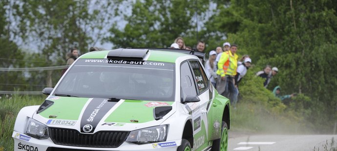 Jan Kopecký se Škodou Fabia R5 při rychlostní zkoušce zvané Col de Svatý Ján u obce Malče