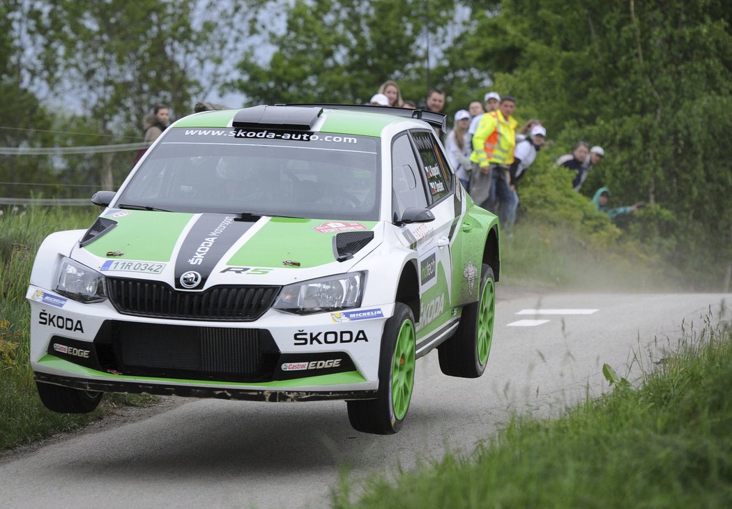 Jan Kopecký se Škodou Fabia R5 při rychlostní zkoušce zvané Col de Svatý Ján u obce Malče