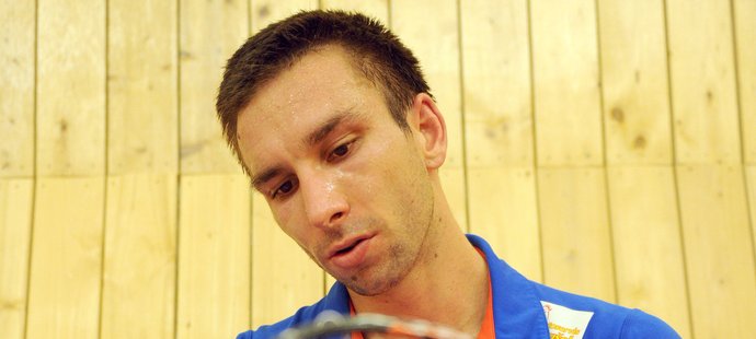 Badmintonista Petr Koukal na tréninku před olympiádou