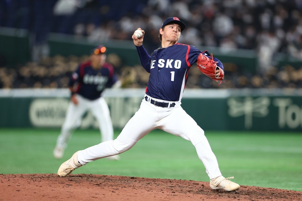 Český nadhazovač Michal Kovala během World Baseball Classic 2023