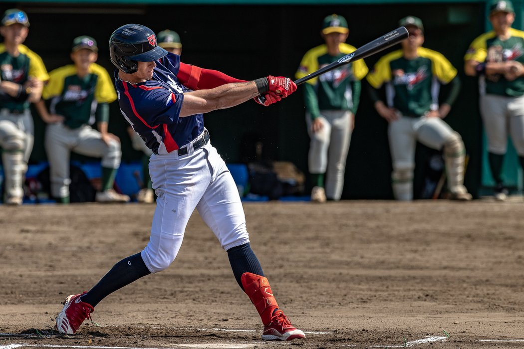 Marek Chlup na pálce v přípravném zápase českých baseballistů před WBC