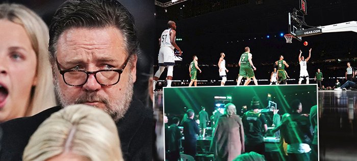 Russell Crowe si stěžoval na výhled na duel basketbalistů Austrálie s USA, který se odehrál na fotbalovém stadionu