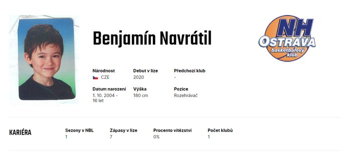 Vizitka Benjamína Navrátila na oficiálních stránkách Kooperativa NBL