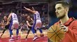 Český basketbalista Tomáš Satoranský v NBA zaperlil krásnou parádou, když přihrál skrz protihráčovy nohy