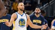 Stephen Curry přispěl k výhře Golden State nad Indianou pěti trojkami a do vyrovnání rekordu Raye Allena v bodech zpoza oblouku mu chybí jediný zásah.