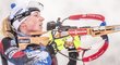Česká biatlonistka Eva Puskarčíková při štafetě v Oberhofu