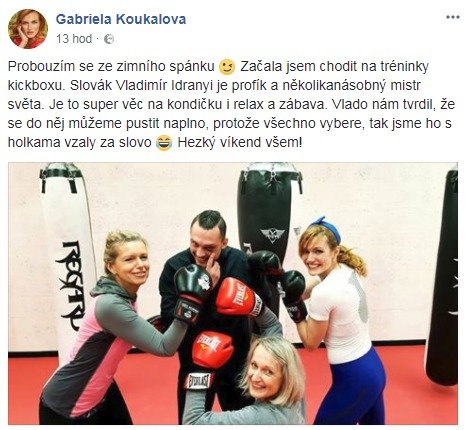 Facebookový příspěvek Gabriely Koukalové o tréninku kickboxu