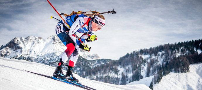 Eva Kristejn Puskarčíková na trati stíhačky SP v Hochfilznu, ze které vybojovala osmé místo