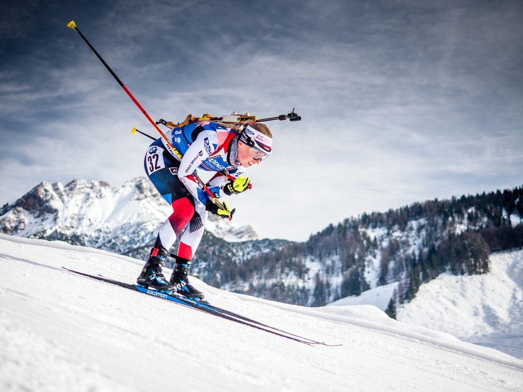 Eva Kristejn Puskarčíková na trati stíhačky SP v Hochfilznu, ze které vybojovala osmé místo