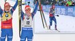 Šťastné české biatlonistky Gabriela Koukalová a Eva Puskarčíková v cíli závodu SP v Oberhofu, kde obě doběhly na stupních vítězů