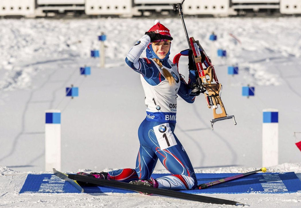 Gabriela Koukalová před sprintem v Oberhofu