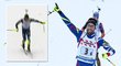 Martin Fourcade se utrhl soupeřům a před dojezdem pro zlato si efektně poskočil na posledním kopečku. Vystřihl i pěkný telemark...