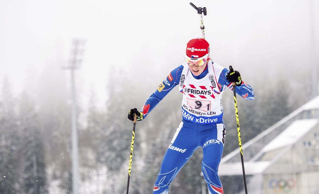 Veronika Vítková ve smíšené štafetě na MS biatlonistů v Oslu