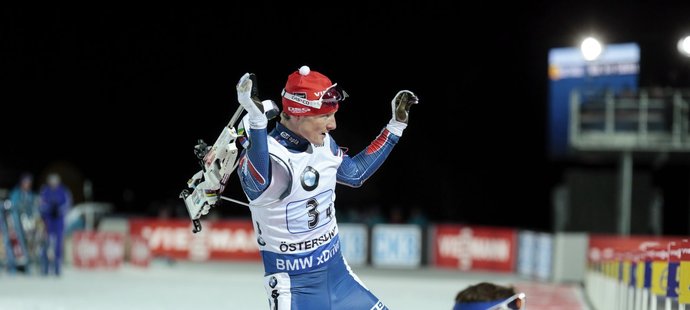 Český biatlonista Ondřej Moravec v závodu Světového poháru