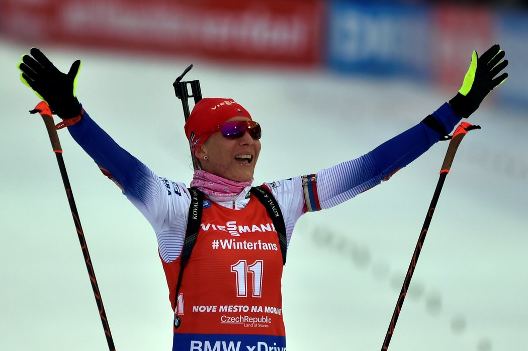 Vítězka hromadného závodu žen Anastasia Kuzminová ze Slovenska