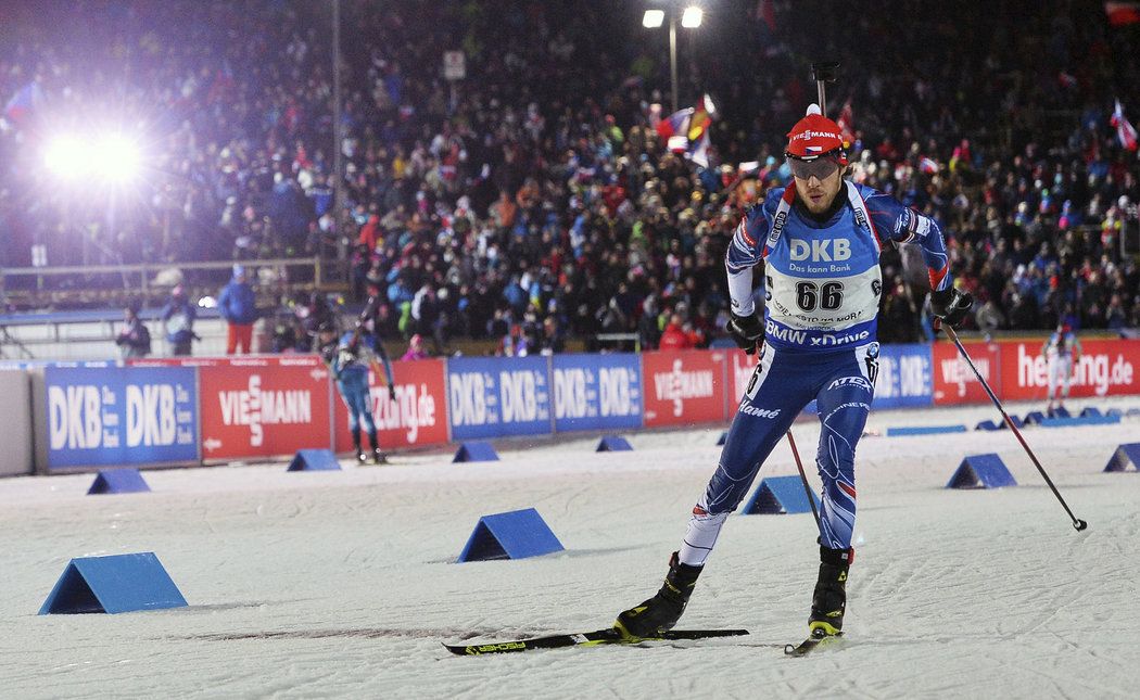 Český biatlonista Jaroslav Soukup na stadionu