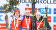 Stříbrná Gabriela Koukalová, vítězka stíhačky Mari Laukkanenová a třetí Anais Bescondová