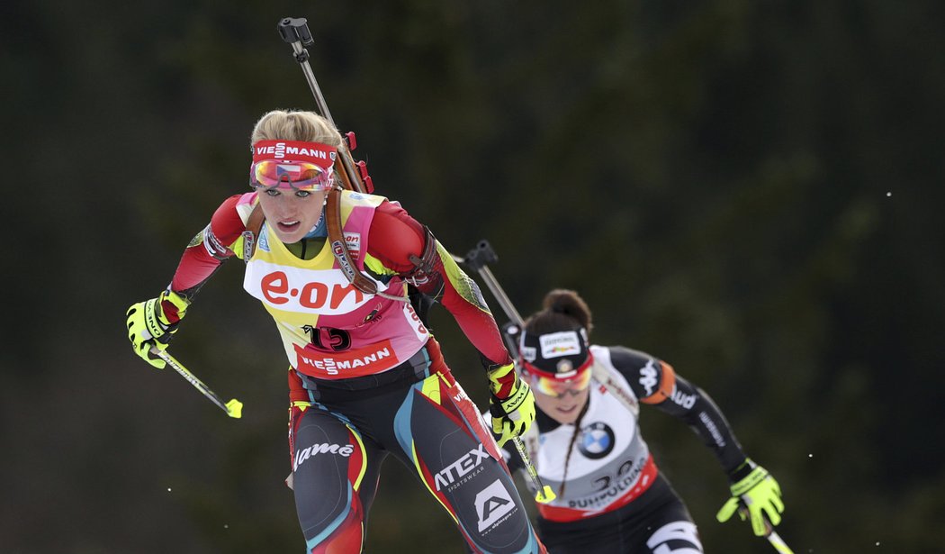 Gabriela Soukalová v závodě SP v biatlonu v německém Ruhpoldingu, kde se jí podařilo zvítězit