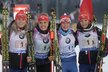 Zlaté české biatlonistky Eva Puskarčíková, Gabriela Soukalová, Veronika Vítková a Jitka Landová po štafetě v Ruhpoldingu