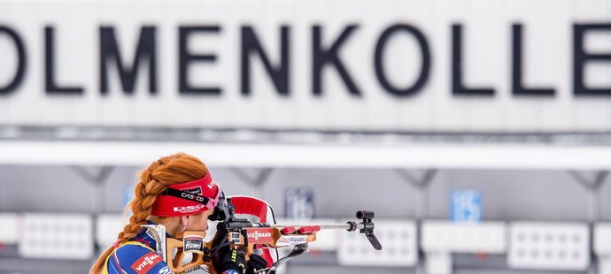 Česká biatlonistka Gabriela Soukalová během závodu na mistrovství světa v Norsku